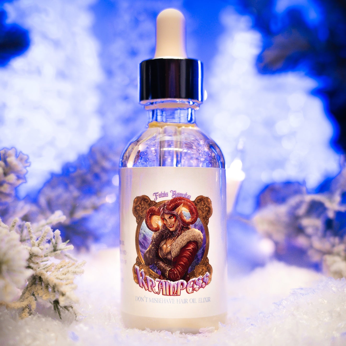 Krampess - Hair Oil Elixir - Dark Evergreens, Winter Berries, Icy Musk, Snow Covered Peaches