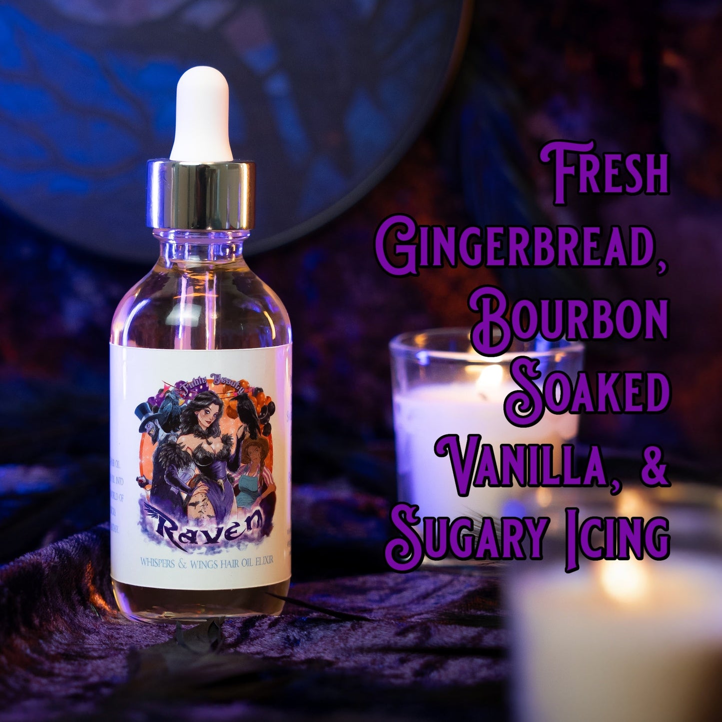 Raven - Hair Oil Elixir - Fresh Gingerbread, Bourbon Soaked Vanilla, Sugary Icing