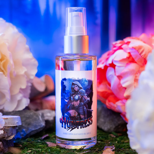 The Huntress Shave Oil Serum in Amber Moonlight scent
