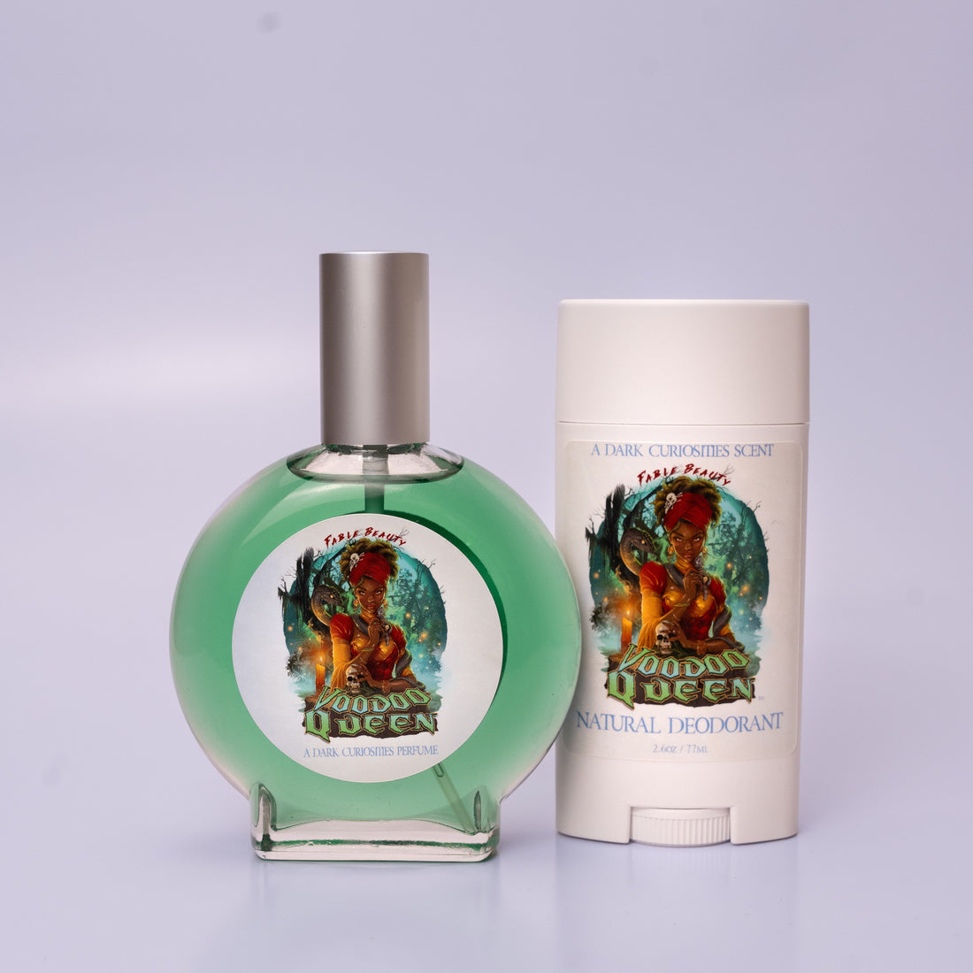 Voodoo Queen Bayou Woods perfume and matching natural deodorant for scent layering