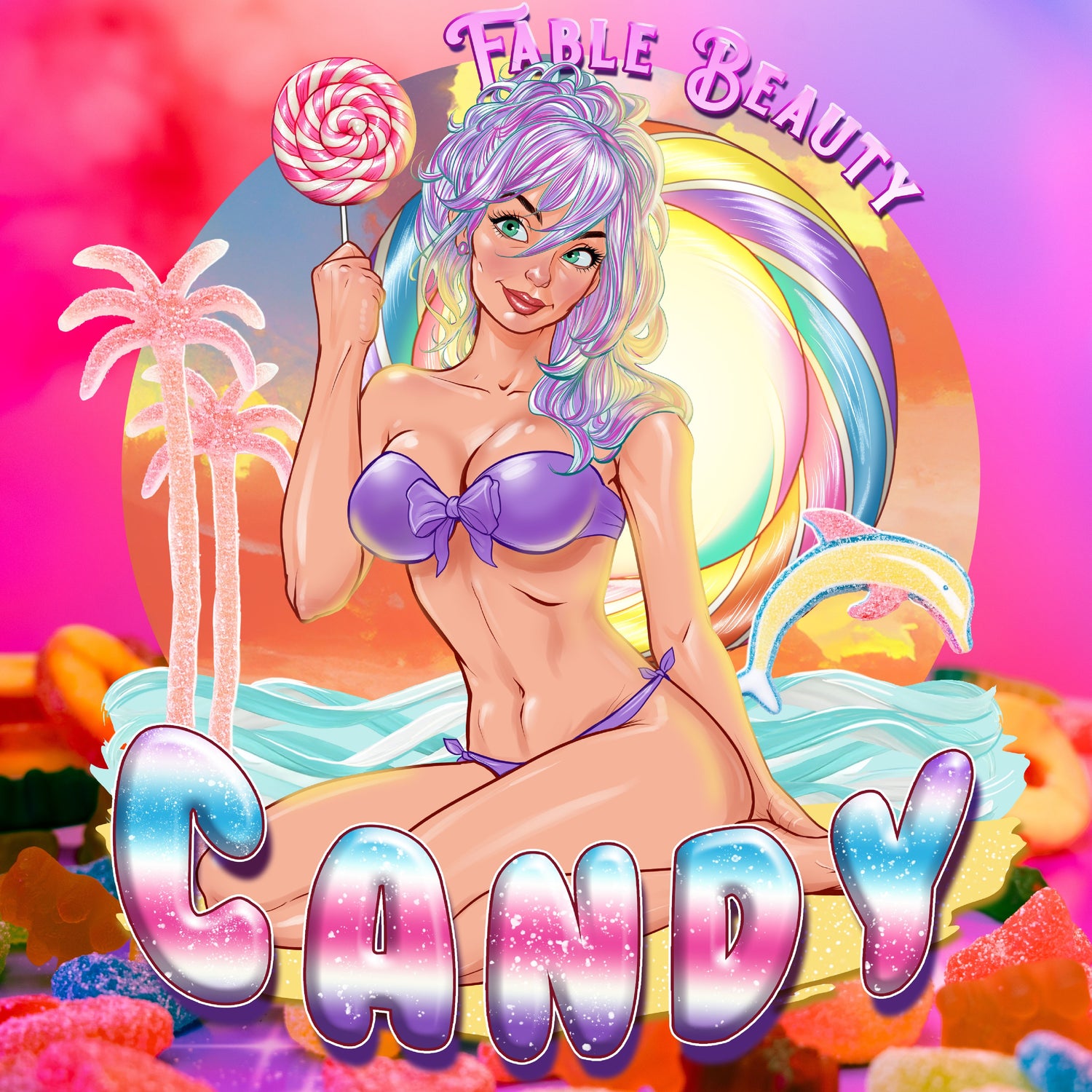 Candy - Playful Strawberry, Swirled Lollipops, Spun Sugar