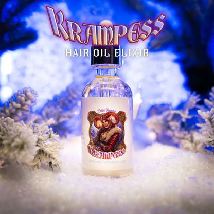 Krampess - Hair Oil Elixir - Dark Evergreens, Winter Berries, Icy Musk, Snow Covered Peaches