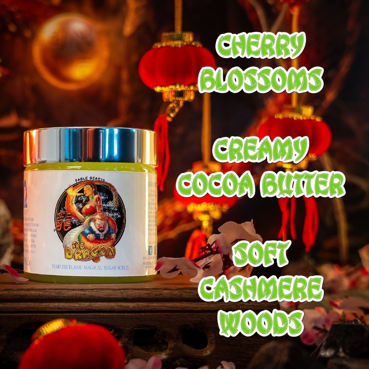 The Dragon - Magical Sugar Scrub - Cherry Blossoms, Creamy Cocoa Butter, Cashmere Woods