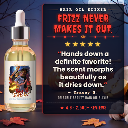 Final Girl Hair Oil Elixir 5-star customer review card, Fable Beauty
