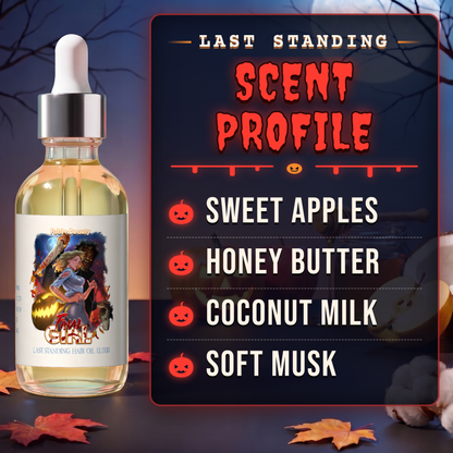 Final Girl Hair Oil Elixir scent profile card: Sweet Apples, Honey Butter and Coconut Milk, Fable Beauty