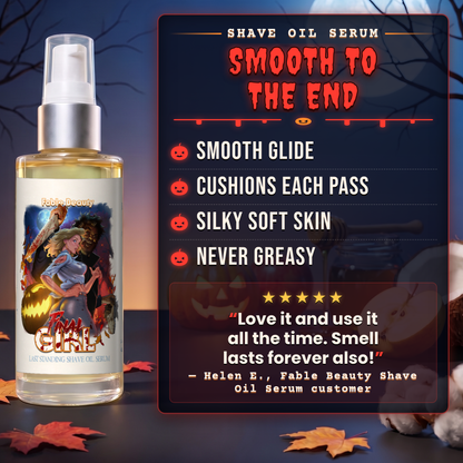 Final Girl Shave Oil Serum benefits infographic, Fable Beauty