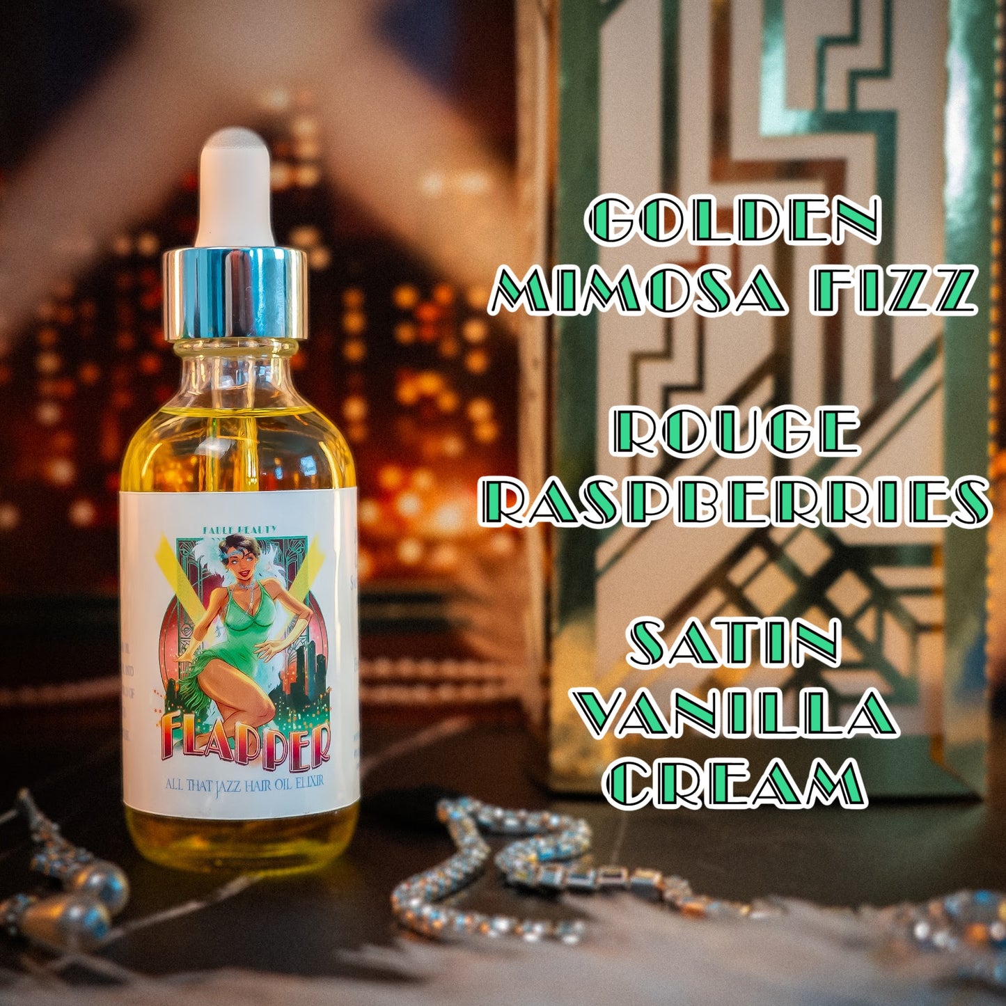Flapper - Hair Oil Elixir - Golden Mimosa Fizz, Rouge Raspberries, Satin Vanilla Cream