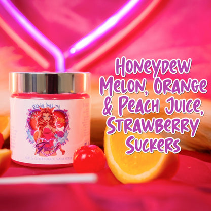 Foxy - Magical Sugar Scrub - Honeydew Melon, Orange & Peach Juice, Strawberry Suckers