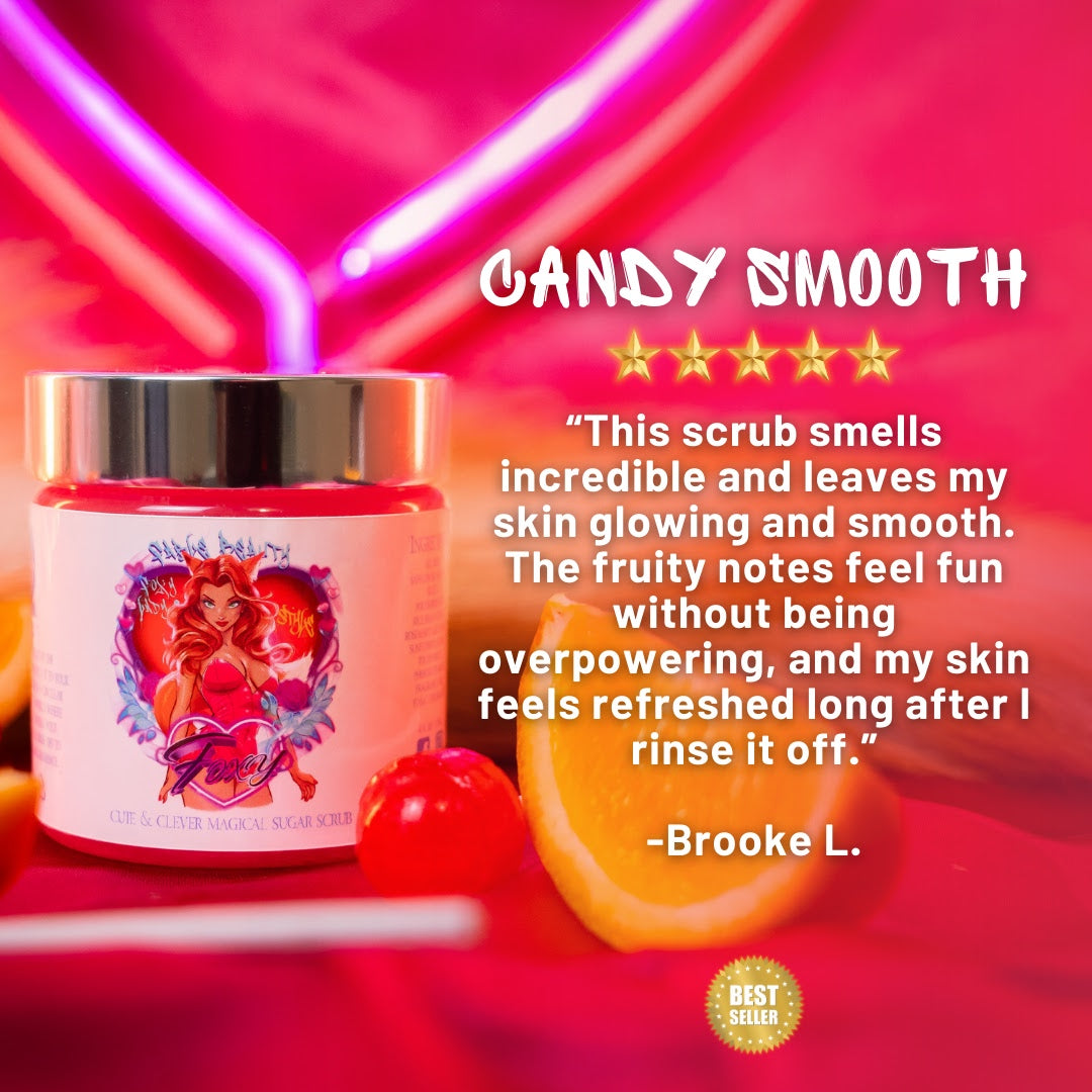 Foxy - Magical Sugar Scrub - Honeydew Melon, Orange & Peach Juice, Strawberry Suckers