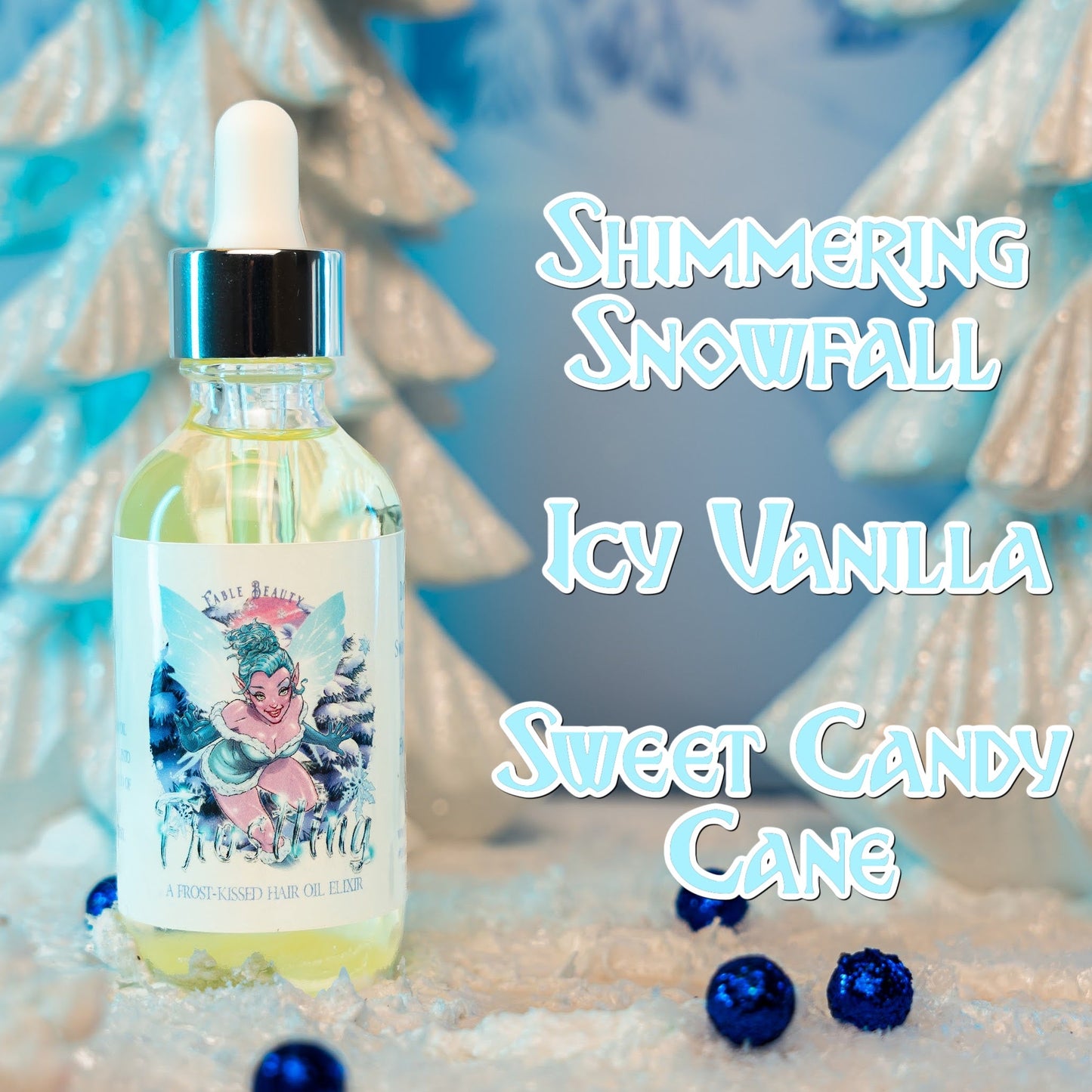 Frostling - Hair Oil Elixir - Shimmering Snowfall, Icy Vanilla, Sweet Candy Cane