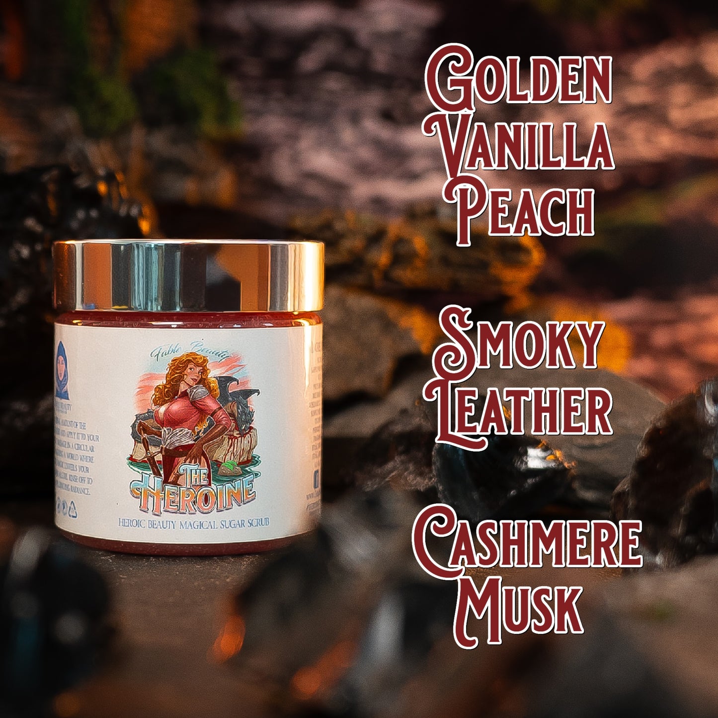 The Heroine - Magical Sugar Scrub - Golden Vanilla Peach, Smoky Leather, Cashmere Musk