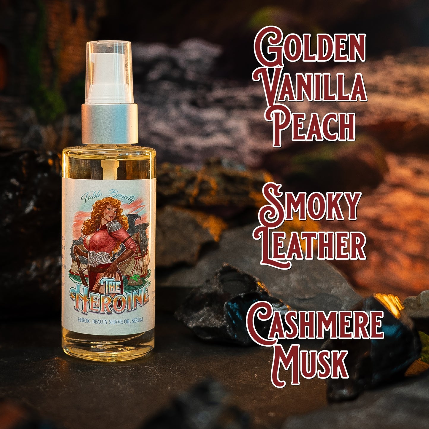 The Heroine - Shave Oil Serum - Golden Vanilla Peach, Smoky Leather, Cashmere Musk