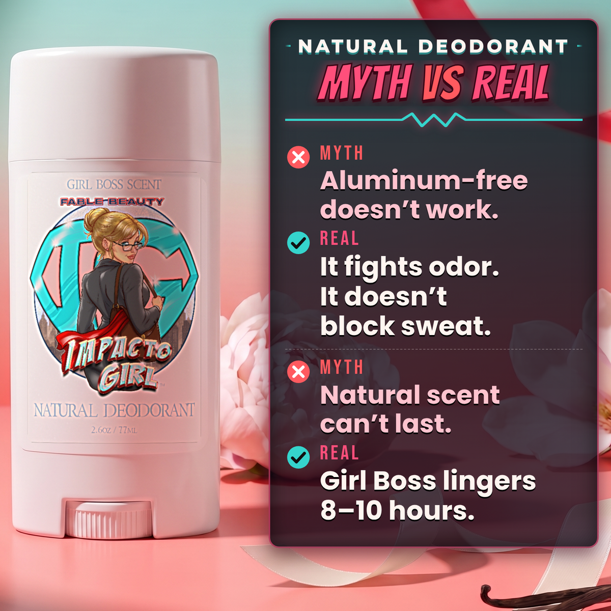 Impacto Girl - Natural Deodorant - Blush Peony, Silky Vanilla, Delicate Magnolia Blossom