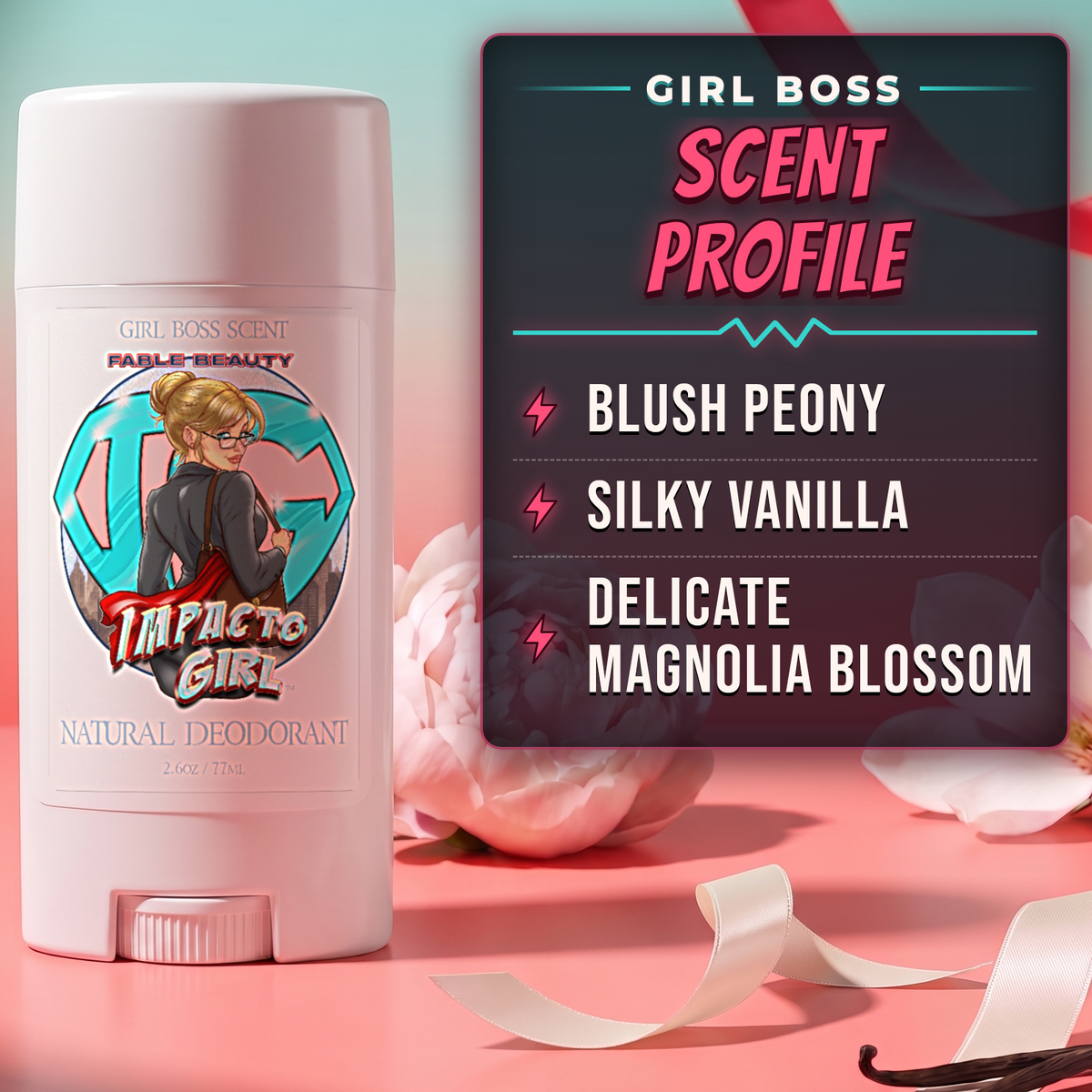 Impacto Girl - Natural Deodorant - Blush Peony, Silky Vanilla, Delicate Magnolia Blossom