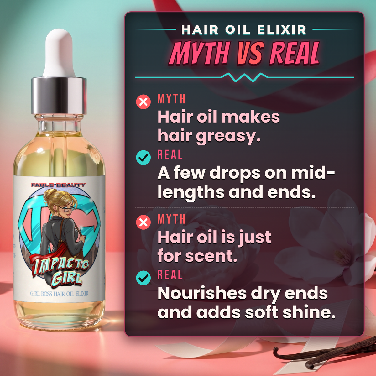 Impacto Girl - Hair Oil Elixir - Blush Peony, Silky Vanilla, Delicate Magnolia Blossom