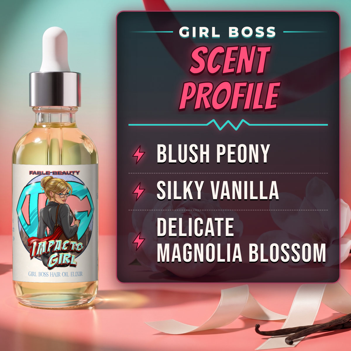 Impacto Girl - Hair Oil Elixir - Blush Peony, Silky Vanilla, Delicate Magnolia Blossom