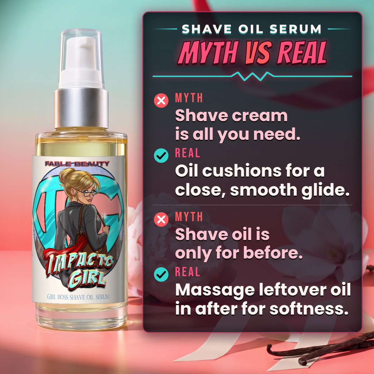 Impacto Girl - Shave Oil Serum - Blush Peony, Silky Vanilla, Delicate Magnolia Blossom