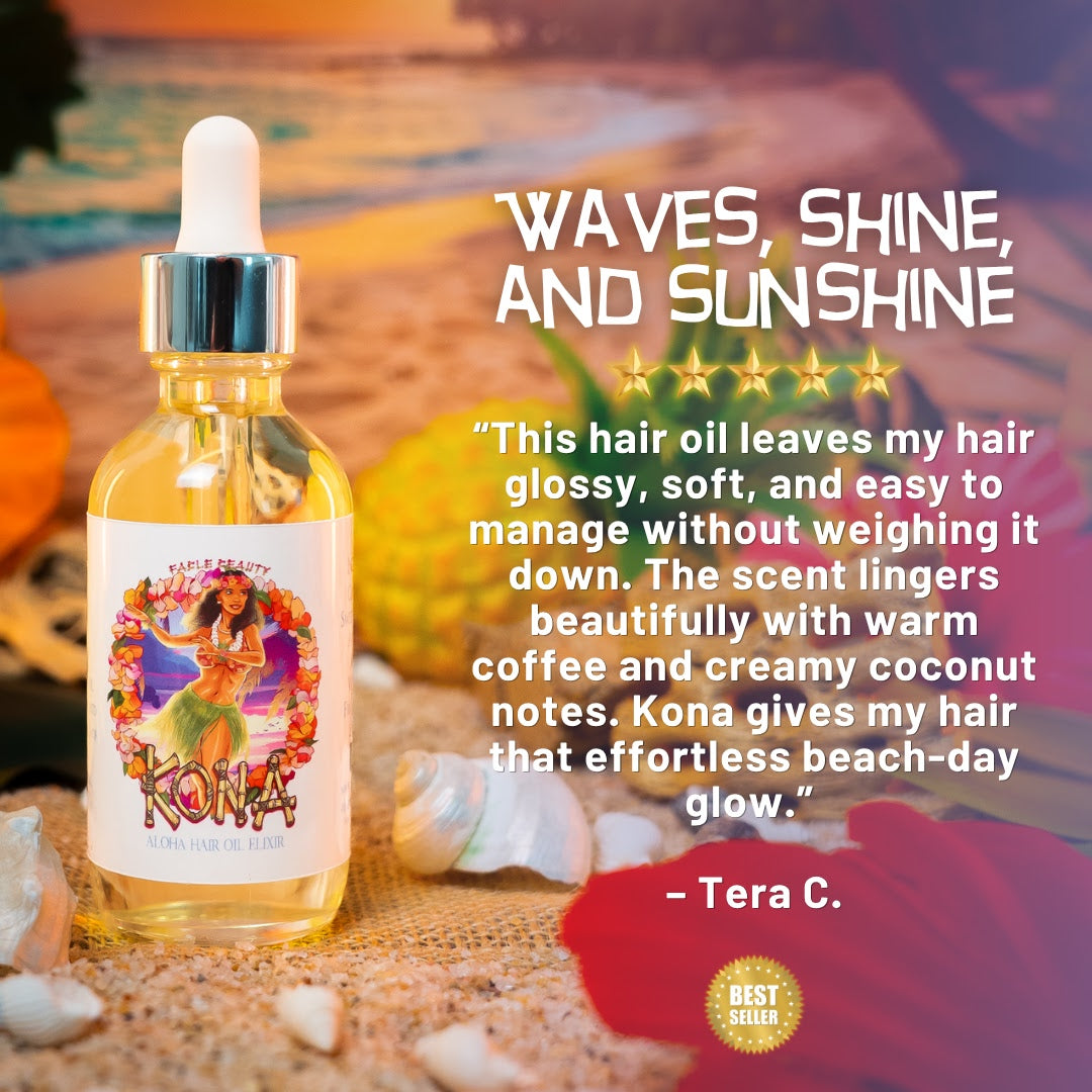 Kona - Hair Oil Elixir - Sun-Kissed Coffee Beans, Bamboo Coconut Breeze, Silky Almond Cream