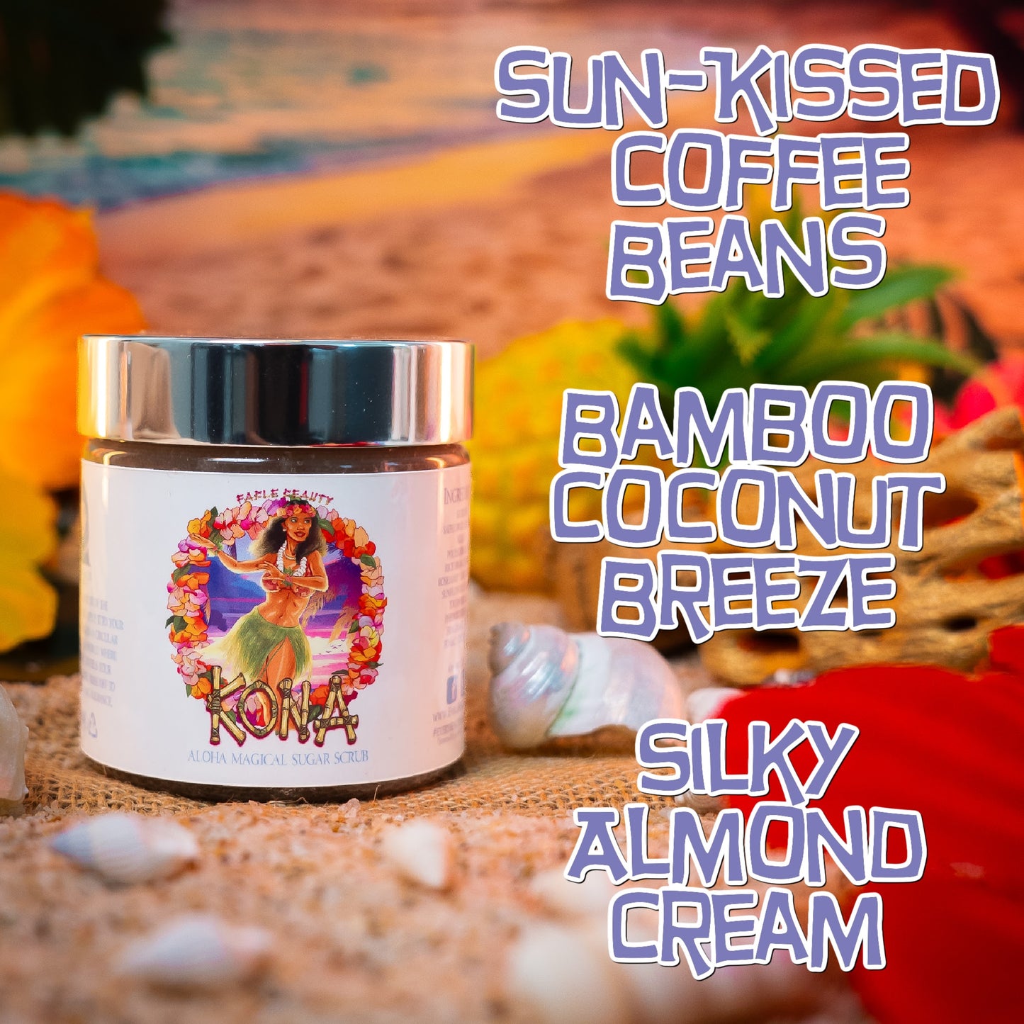 Kona - Magical Sugar Scrub - Sun-Kissed Coffee Beans, Bamboo Coconut Breeze, Silky Almond Cream
