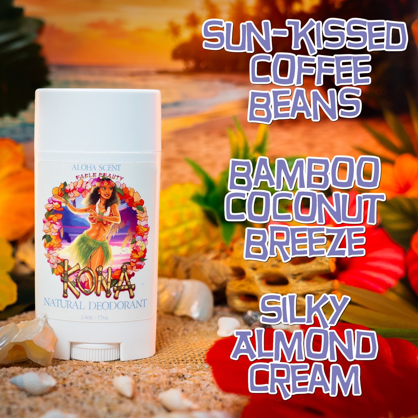 Kona - Natural Deodorant - Sun-Kissed Coffee Beans, Bamboo Coconut Breeze, Silky Almond Cream