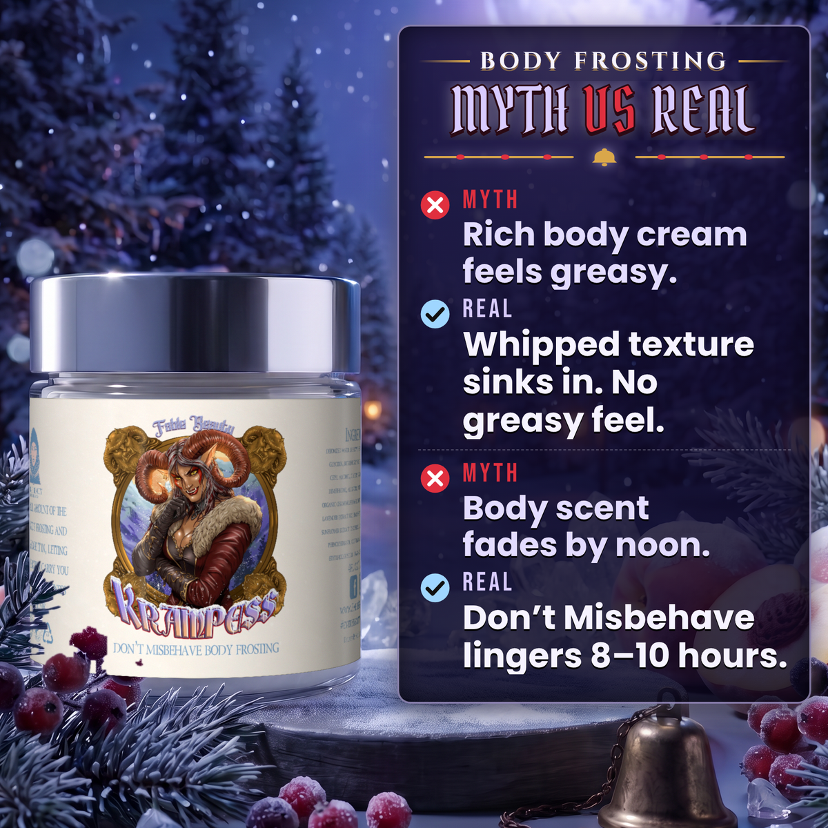 Krampess Body Frosting myth vs real education card, Fable Beauty