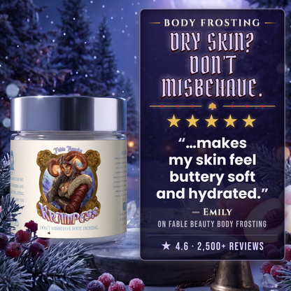 Krampess Body Frosting 5-star customer review card, Fable Beauty