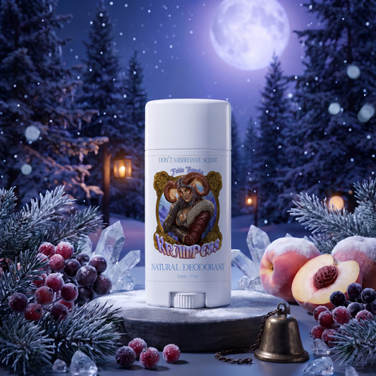 Krampess Natural Deodorant in Dark Evergreens, Winter Berries, Icy Musk and Snow Covered Peaches scent, Fable Beauty