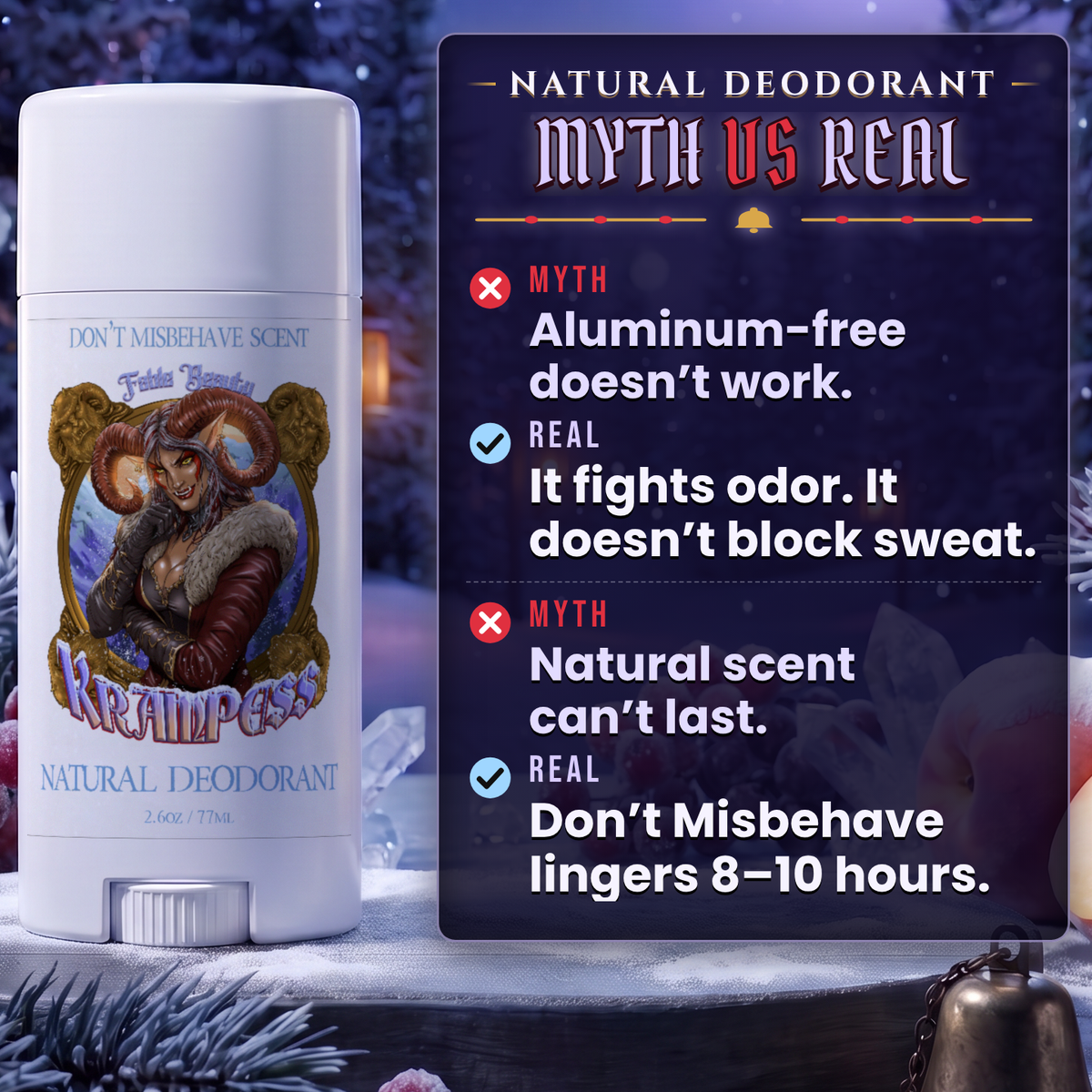 Krampess Natural Deodorant myth vs real education card, Fable Beauty