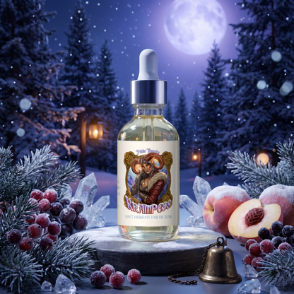 Krampess Hair Oil Elixir in Dark Evergreens, Winter Berries, Icy Musk and Snow Covered Peaches scent, Fable Beauty