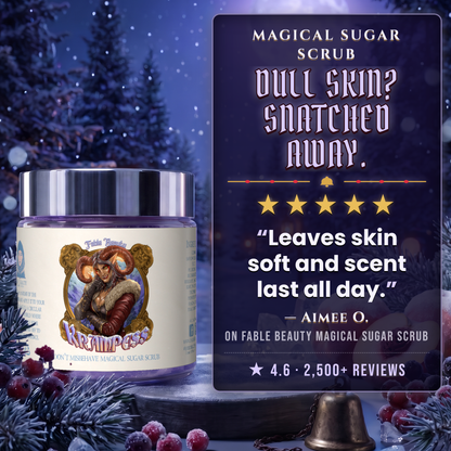 Krampess Magical Sugar Scrub 5-star customer review card, Fable Beauty