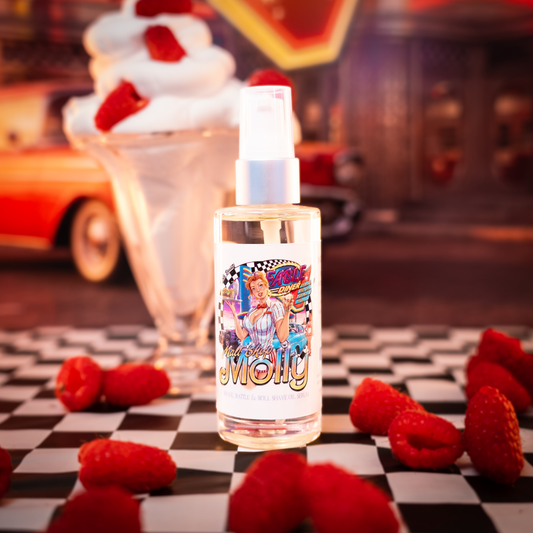 Malt Shop Molly - Shave Oil Serum - Vanilla Bean Ice Cream, Raspberry Swirl, Sweet Whipped Cream