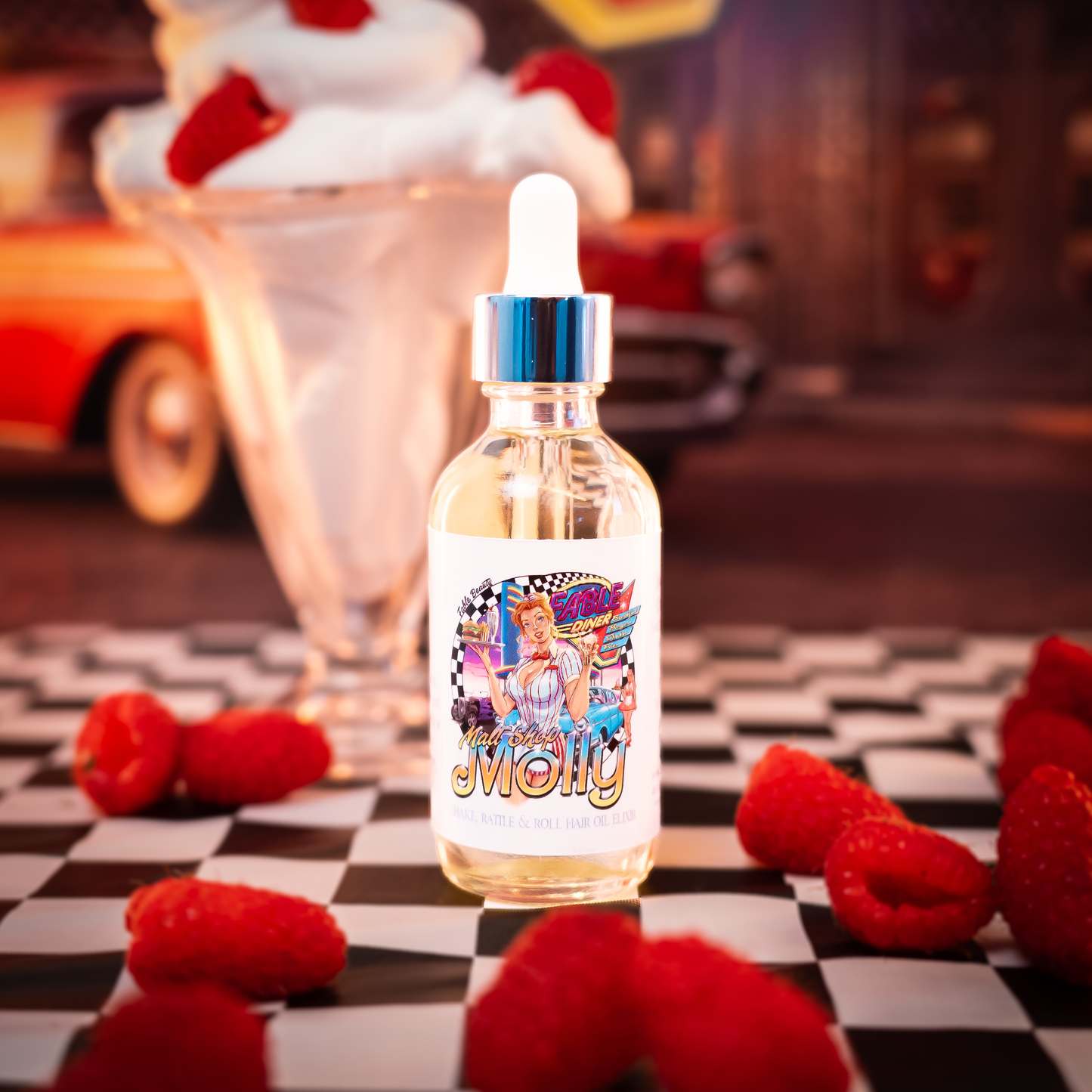 Malt Shop Molly - Hair Oil Elixir - Vanilla Bean Ice Cream, Raspberry Swirl, Sweet Whipped Cream