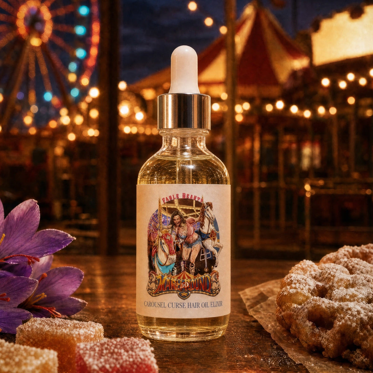 Mary Go Round - Hair Oil Elixir - Mesmerizing Saffron & Jasmine, Candied Fruit Accords, Sugary Funnel Cake