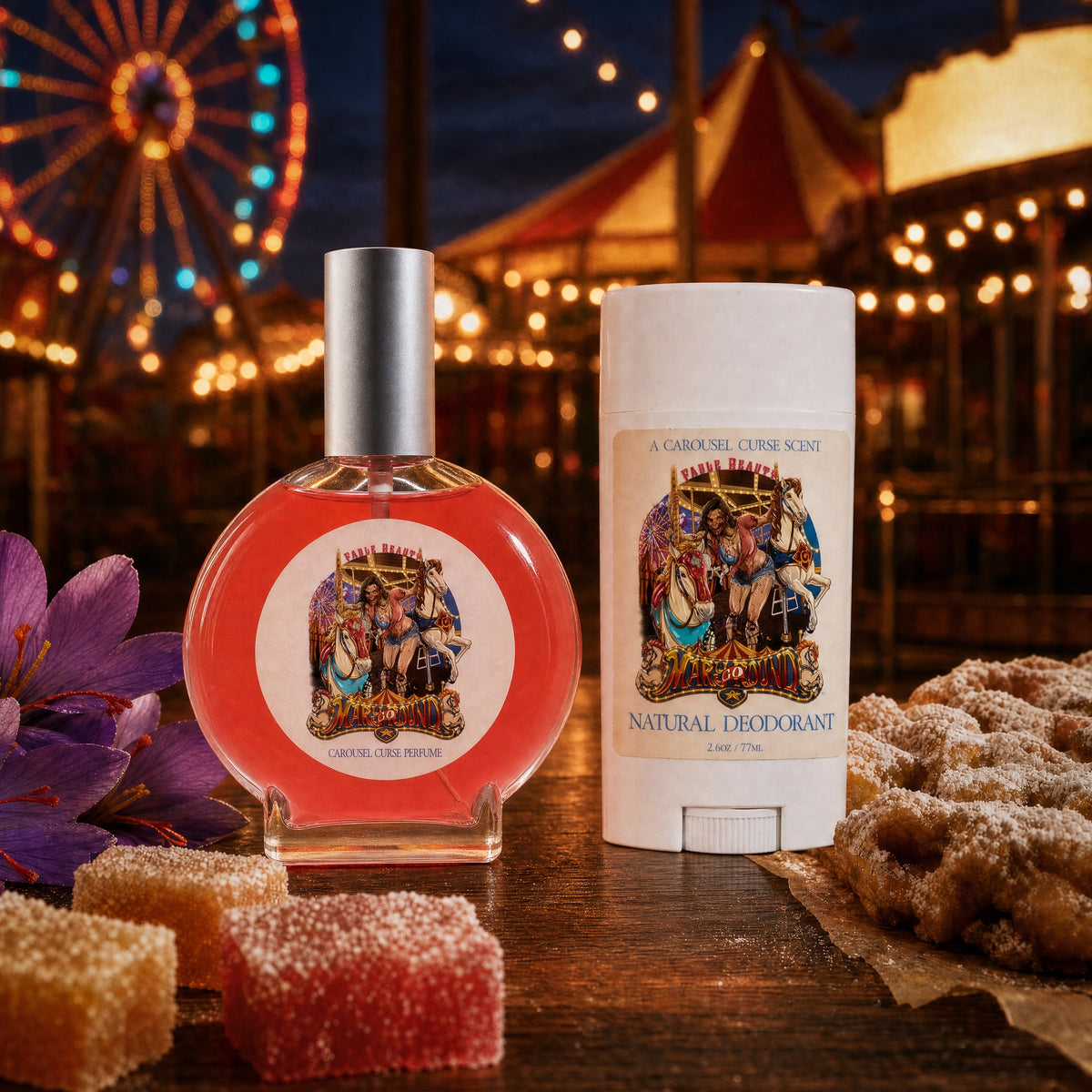 Mary Go Round - Fragrance & Function Duo - Mesmerizing Saffron & Jasmine, Candied Fruit Accords, Sugary Funnel Cake