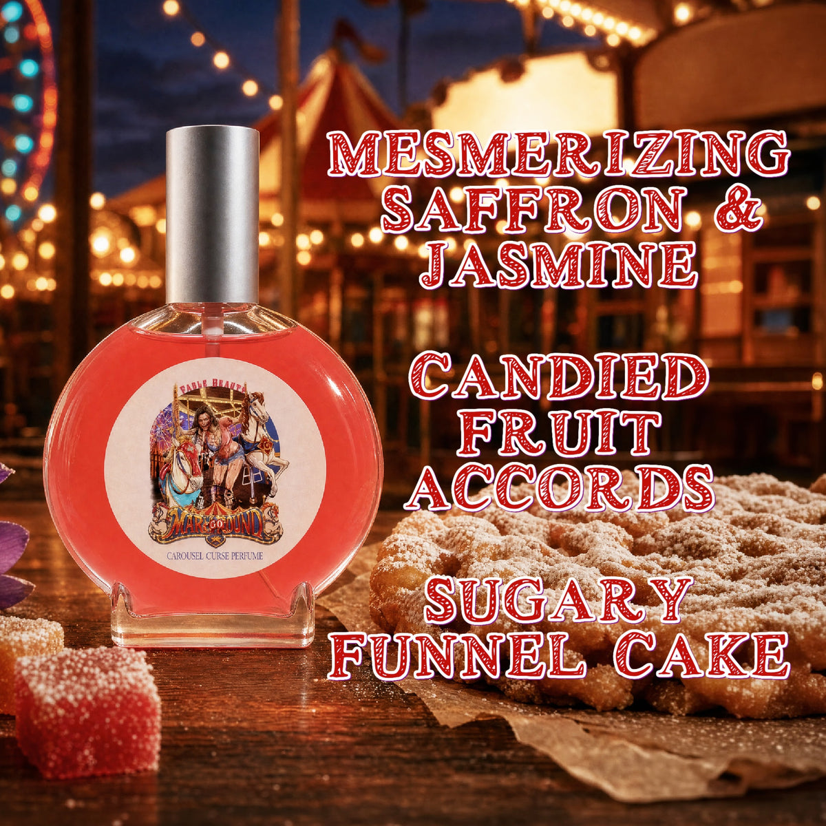 Mary Go Round - Perfume - Mesmerizing Saffron & Jasmine, Candied Fruit Accords, Sugary Funnel Cake