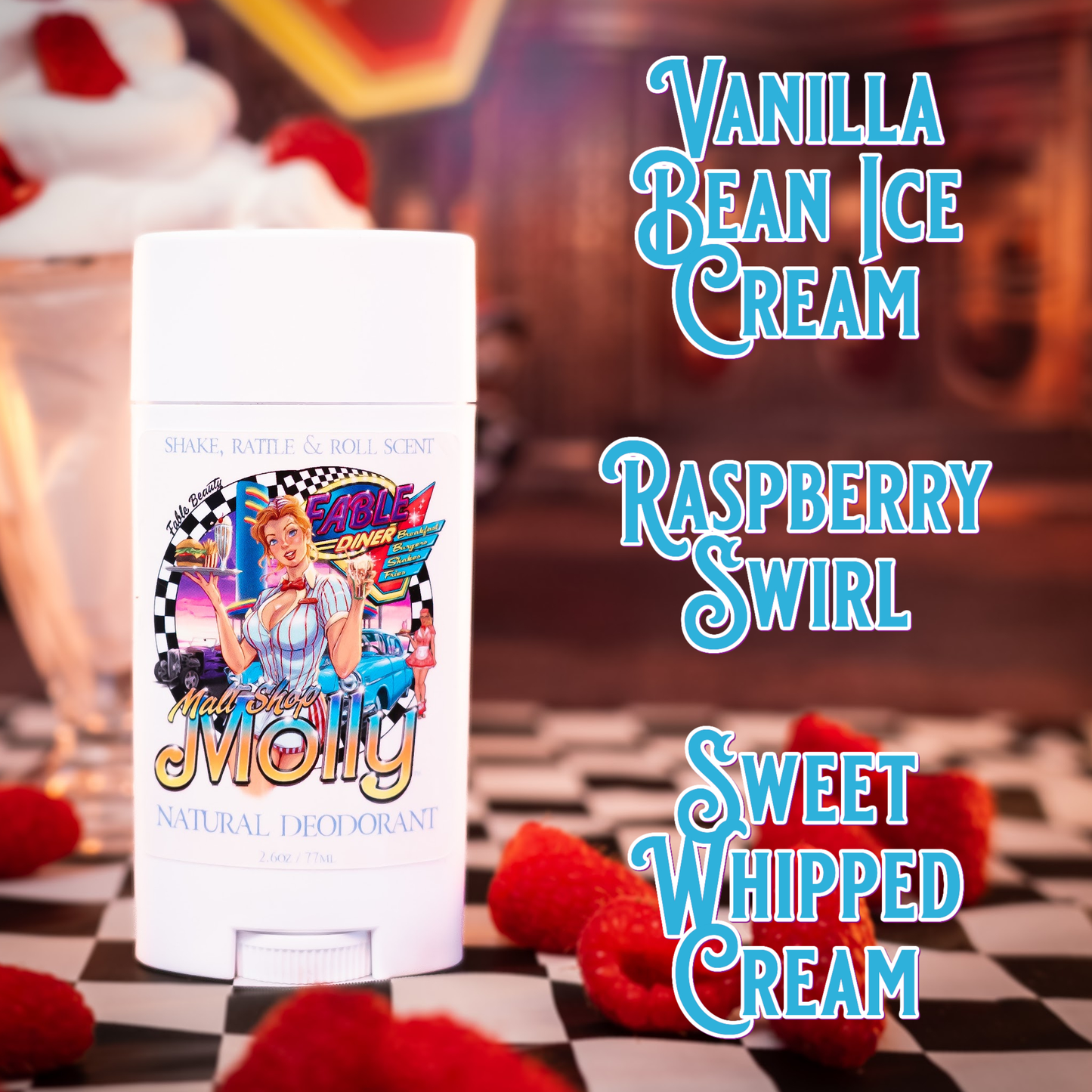 Malt Shop Molly - Natural Deodorant - Vanilla Bean Ice Cream, Raspberry Swirl, Sweet Whipped Cream