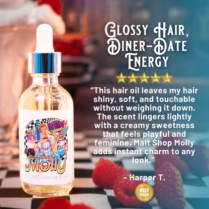 Malt Shop Molly - Hair Oil Elixir - Vanilla Bean Ice Cream, Raspberry Swirl, Sweet Whipped Cream