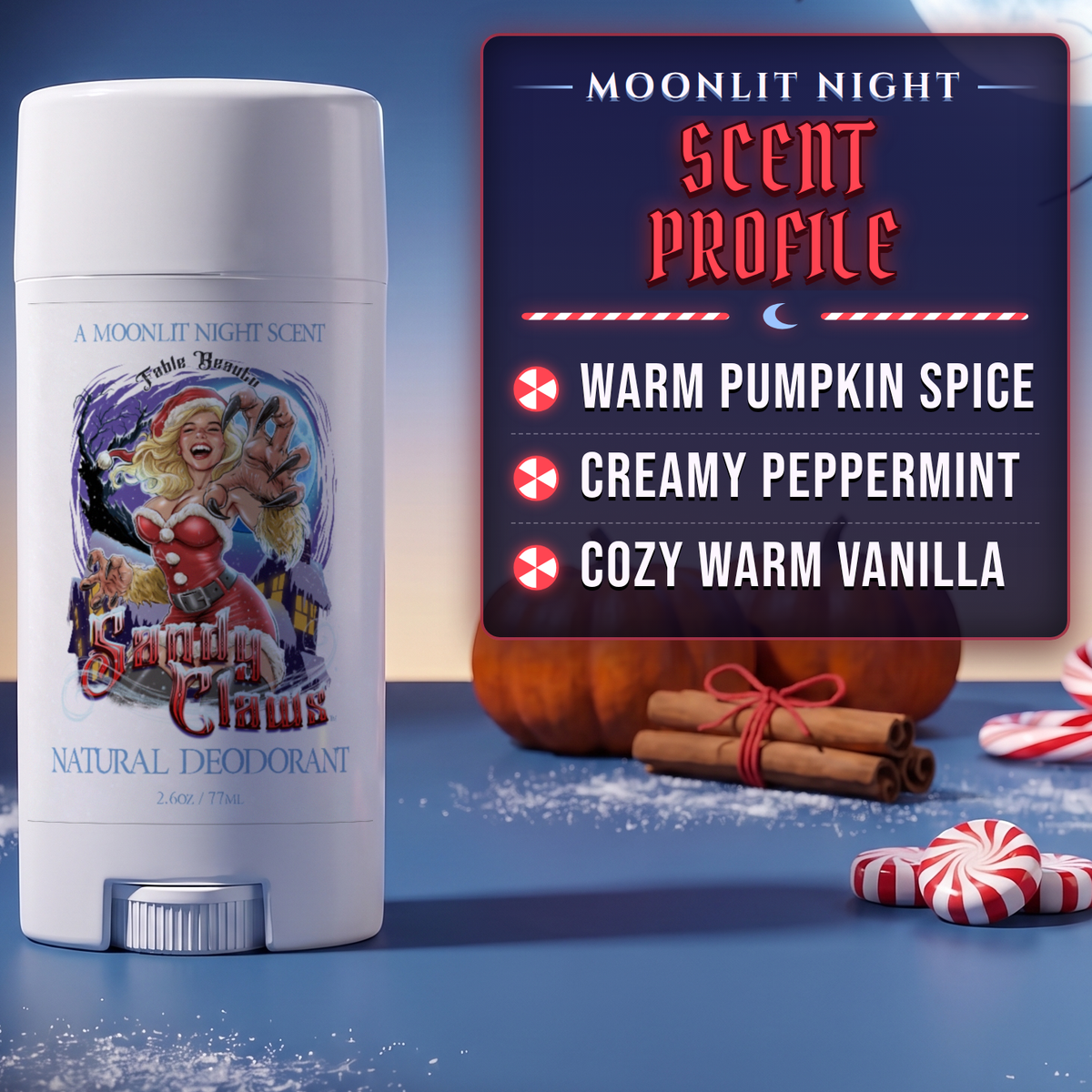 Sandy Claws - Natural Deodorant - Warm Pumpkin Spice, Creamy Peppermint, Cozy Warm Vanilla