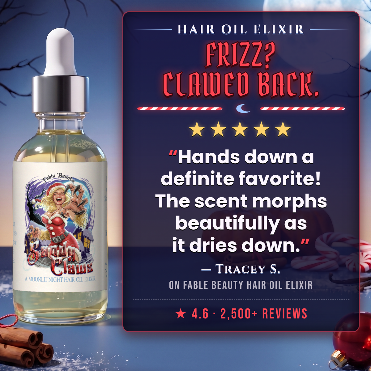 Sandy Claws - Hair Oil Elixir - Warm Pumpkin Spice, Creamy Peppermint, Cozy Warm Vanilla