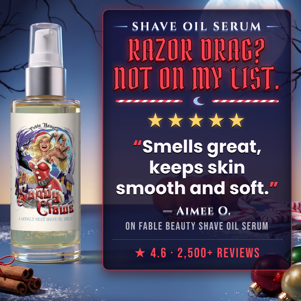 Sandy Claws - Shave Oil Serum - Warm Pumpkin Spice, Creamy Peppermint, Cozy Warm Vanilla