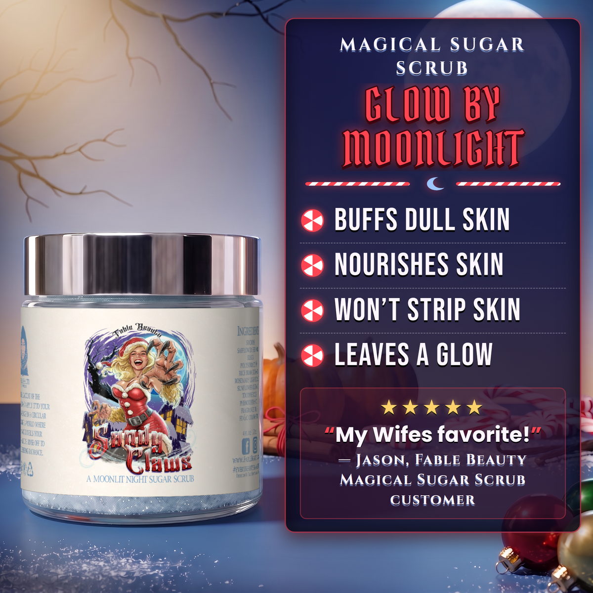 Sandy Claws - Magical Sugar Scrub - Warm Pumpkin Spice, Creamy Peppermint, Cozy Warm Vanilla