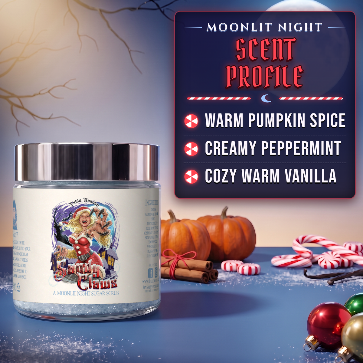Sandy Claws - Magical Sugar Scrub - Warm Pumpkin Spice, Creamy Peppermint, Cozy Warm Vanilla