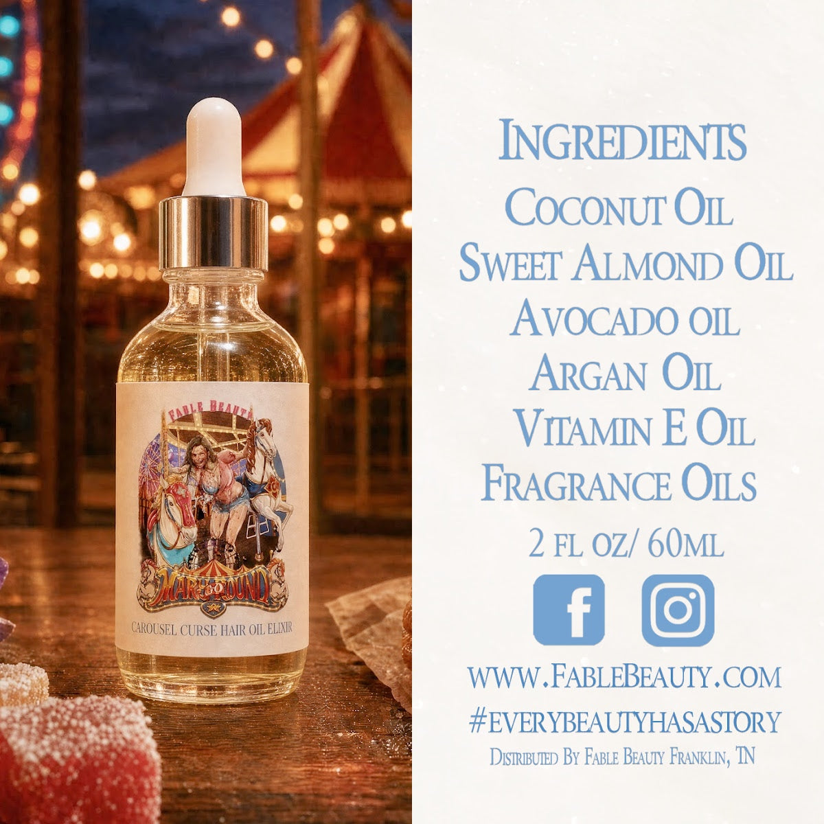Mary Go Round - Hair Oil Elixir - Mesmerizing Saffron & Jasmine, Candied Fruit Accords, Sugary Funnel Cake