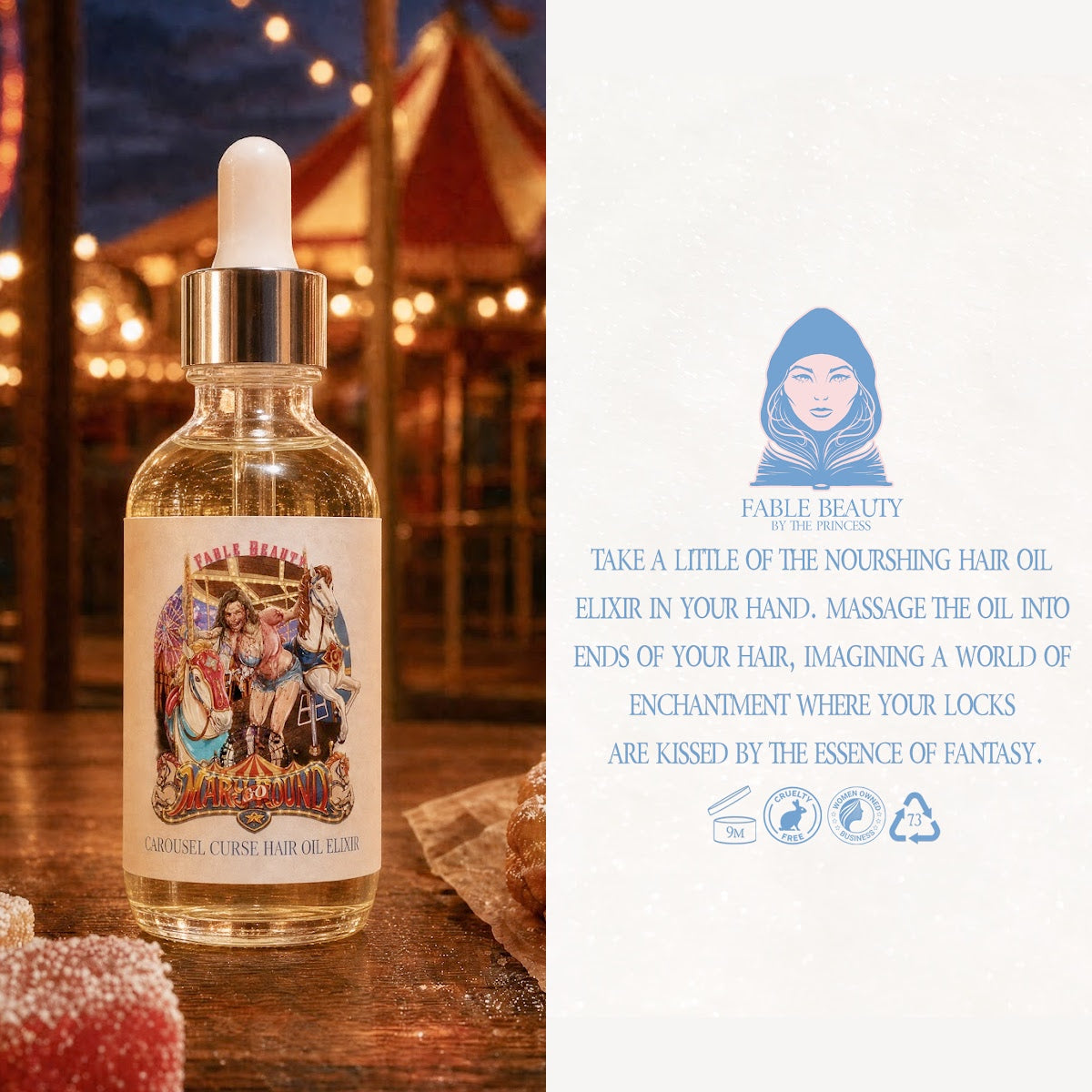 Mary Go Round - Hair Oil Elixir - Mesmerizing Saffron & Jasmine, Candied Fruit Accords, Sugary Funnel Cake