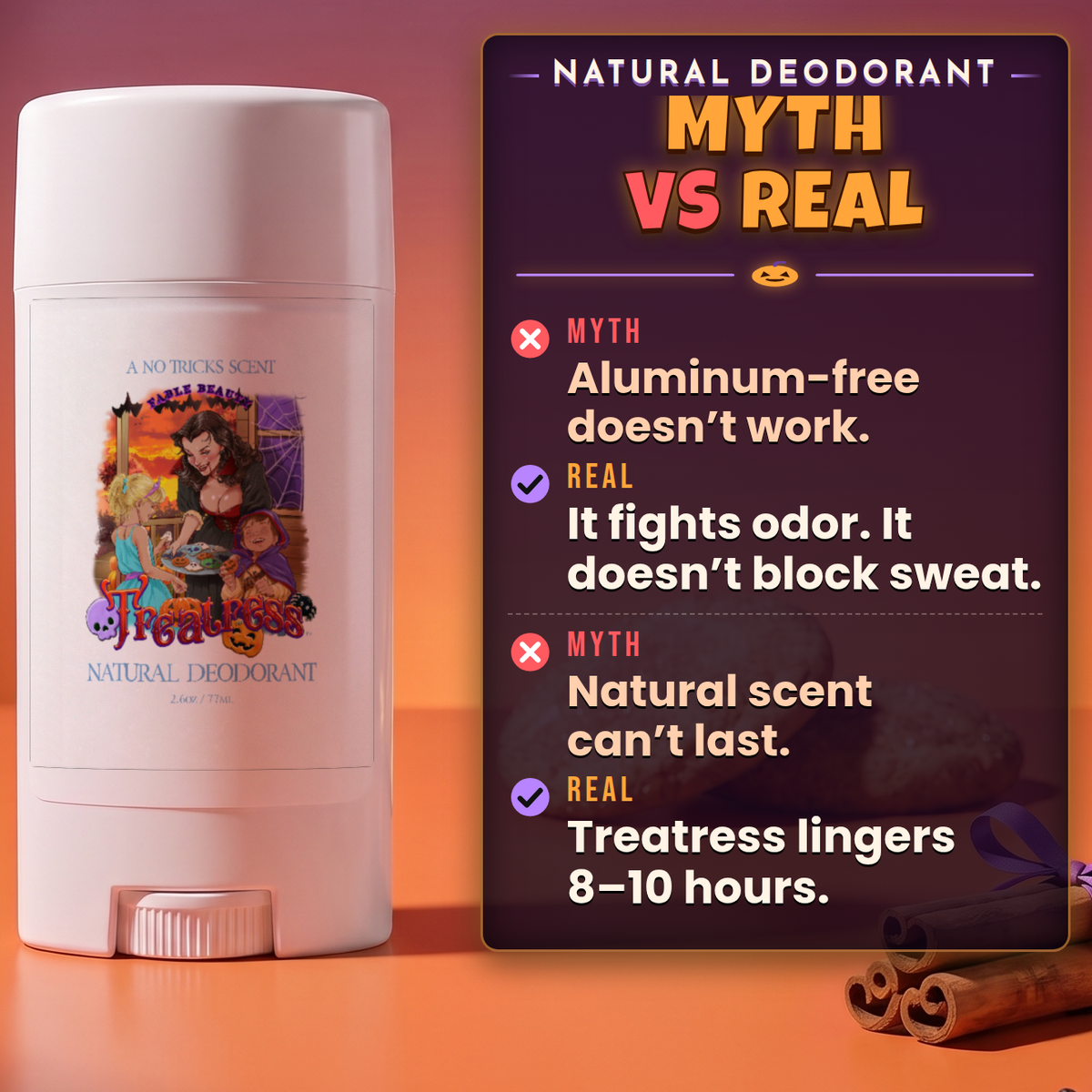 Treatress - Natural Deodorant - Cinnamon Sugar Cookies, Vanilla Extract, Warm Nutmeg