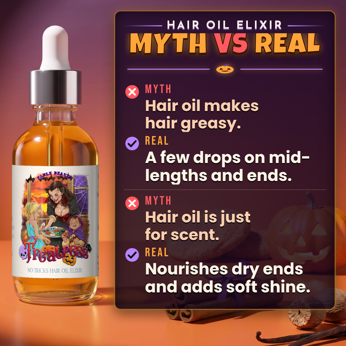Treatress - Hair Oil Elixir - Cinnamon Sugar Cookies, Vanilla Extract, Warm Nutmeg