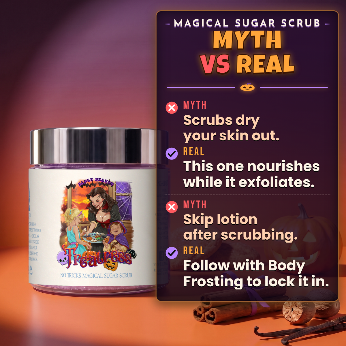 Treatress - Magical Sugar Scrub - Cinnamon Sugar Cookies, Vanilla Extract, Warm Nutmeg