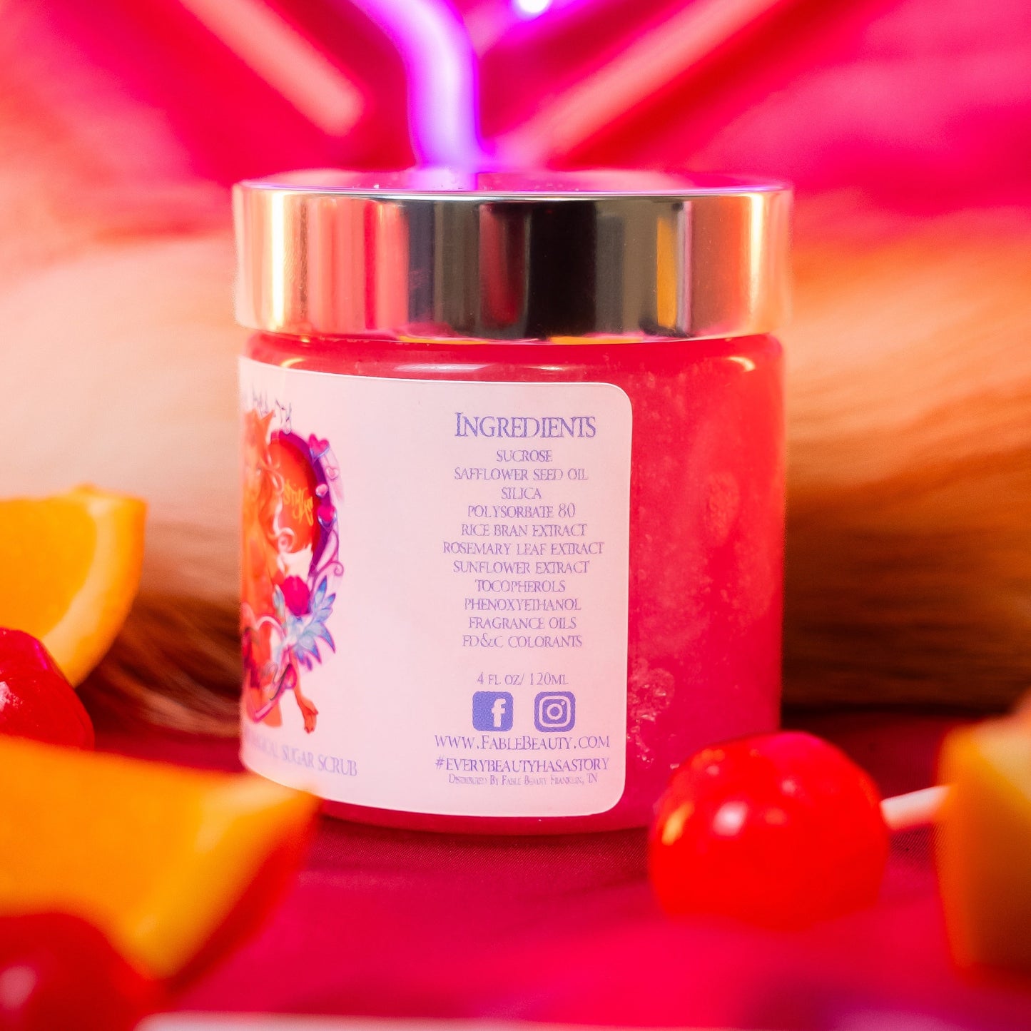 Foxy - Magical Sugar Scrub - Honeydew Melon, Orange & Peach Juice, Strawberry Suckers